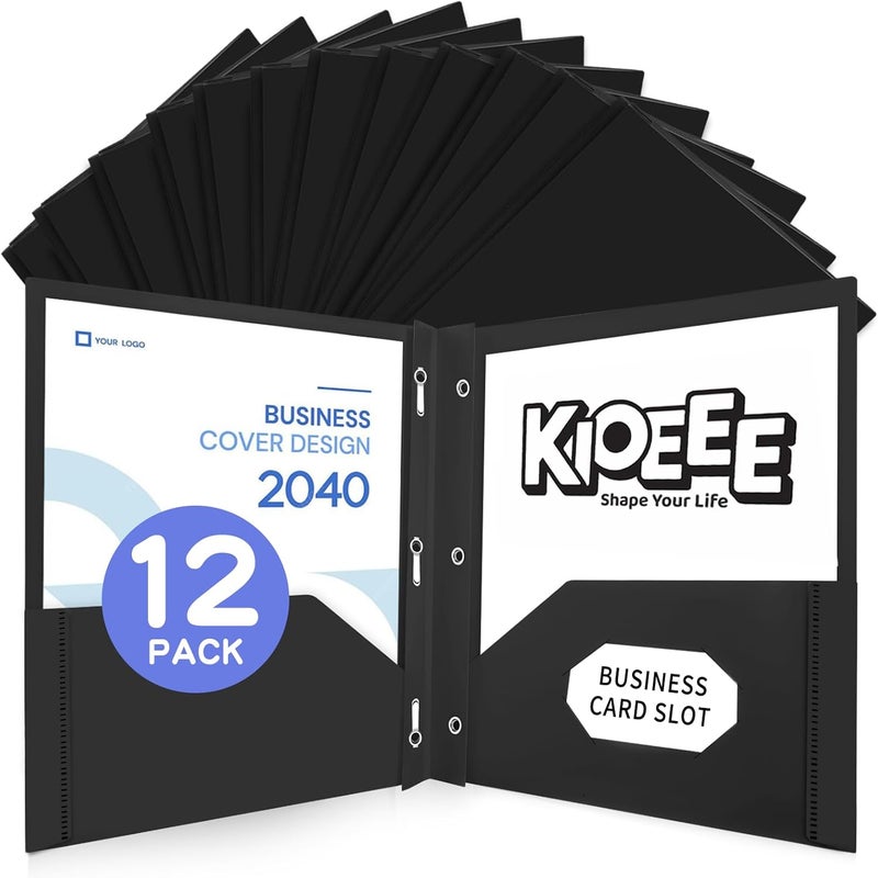 KIOEEE Black Heavy Duty Plastic Folders with 2 Pockets and 3 Prongs (12 Pack),Fit Letter Size Paper, Business Card Slot, Assorted Colors for School,Office and Home - Image 1